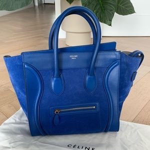 CELINE Mini Luggage in Royal Blue Leather & Suede
